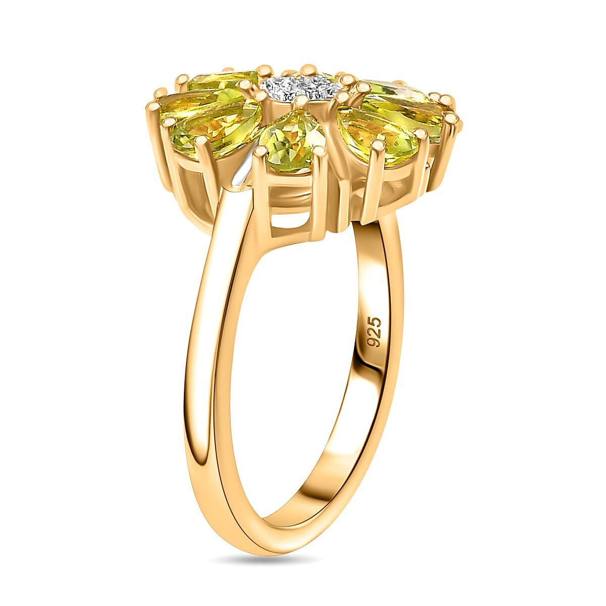 Peridot ,  Moissanite  Main Stone With Side Stone Ring  Sterling Silver 1.80 ct  1.860  Ct.