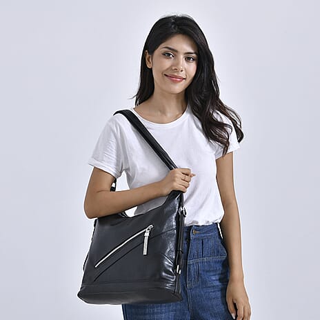 Leatherette 3 in 1 Crossbody Bag - Black