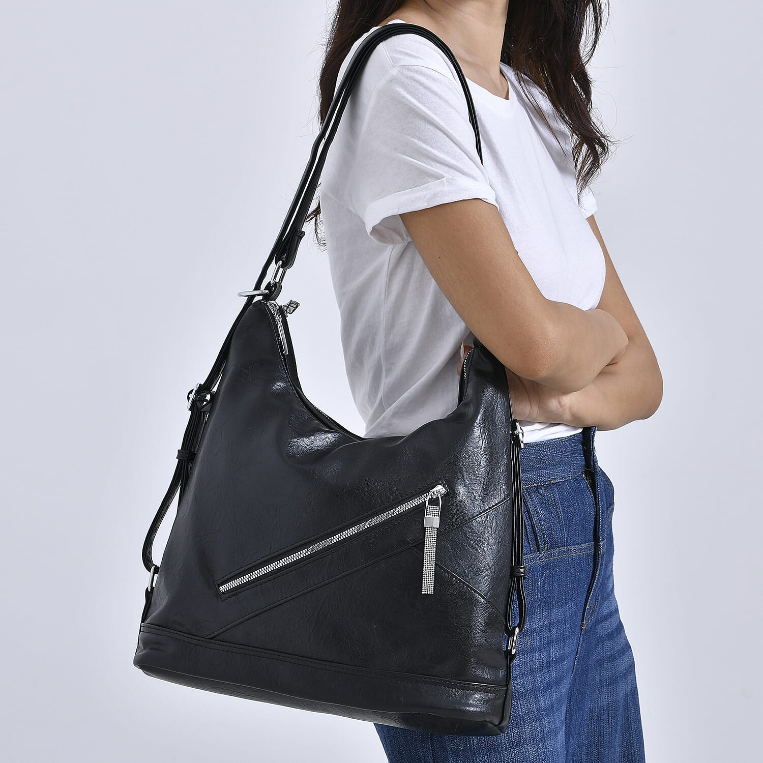 3 in 1 Solid Versatile Styling Crossbody, Shoulder & Tote Bag - Black