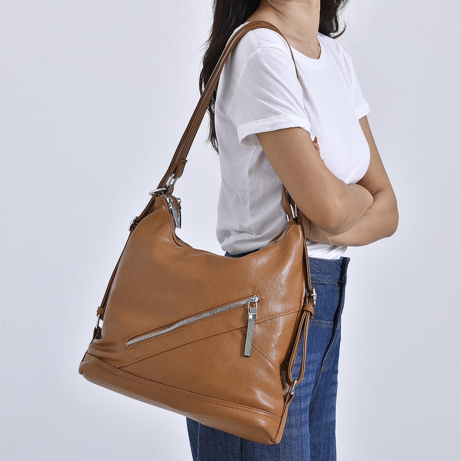 3 in 1 Solid Versatile Styling Crossbody, Shoulder, and Tote Bag (Size 33x13x36 cm) - Tan
