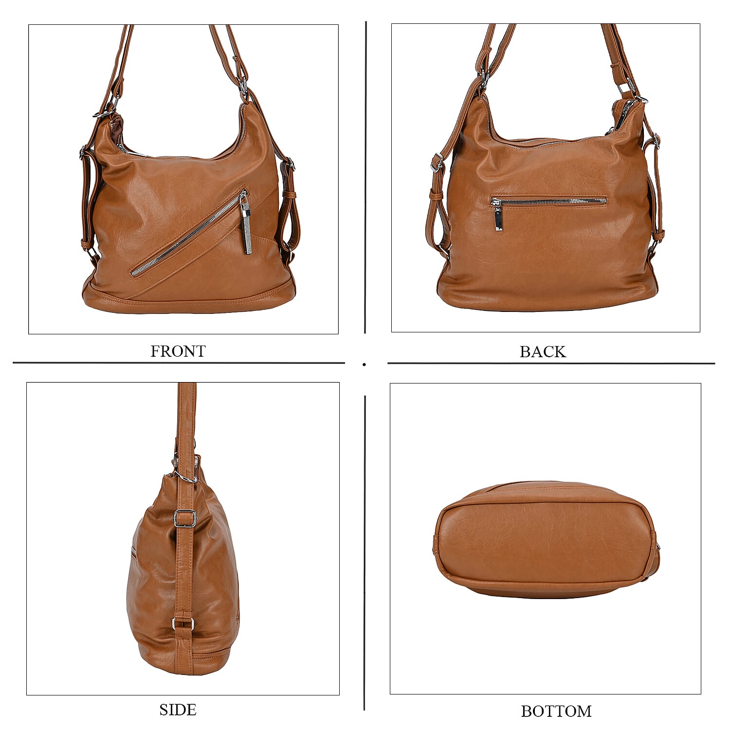 3 in 1 Solid Versatile Styling Crossbody, Shoulder, and Tote Bag (Size 33x13x36 cm) - Tan