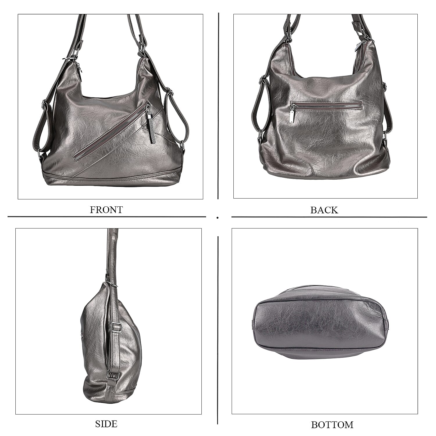 3 in 1 Solid Versatile Styling Crossbody, Shoulder, and Tote Bag (Size 33x13x36 cm) - Silver