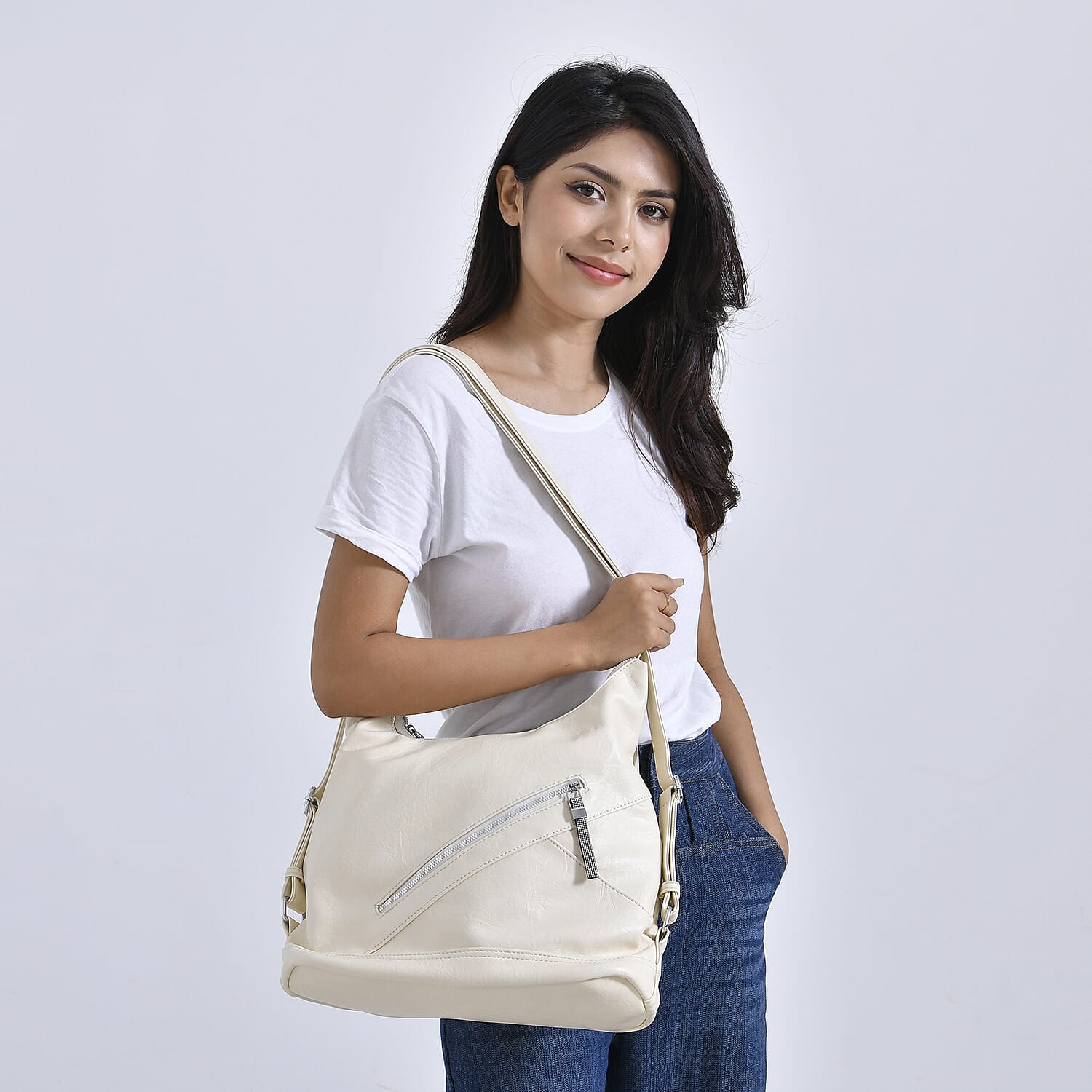 3 in 1 Solid Versatile Styling Crossbody, Shoulder, and Tote Bag (Size 33x13x36 cm) - White