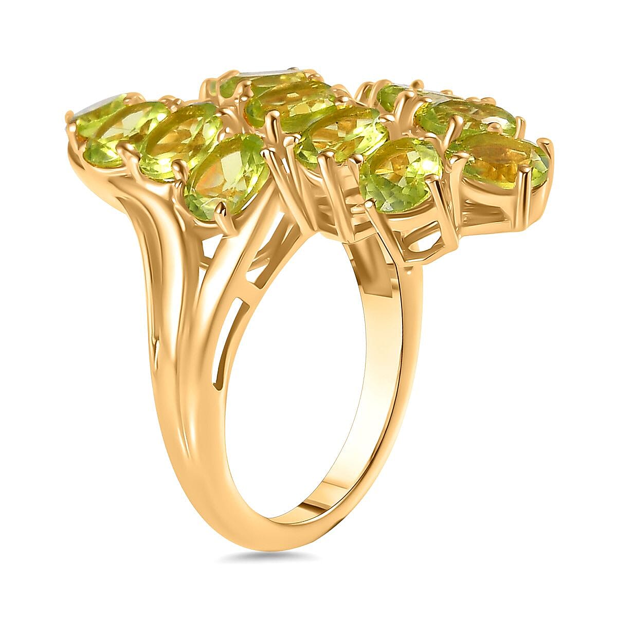 Inspired by Emerald Vine Leaf Hebei Peridot & Natural Zircon Bypass Ring in 18K YG Vermeil Sterling Silver 5.33 Ct, Silver Wt. 5.33 GM