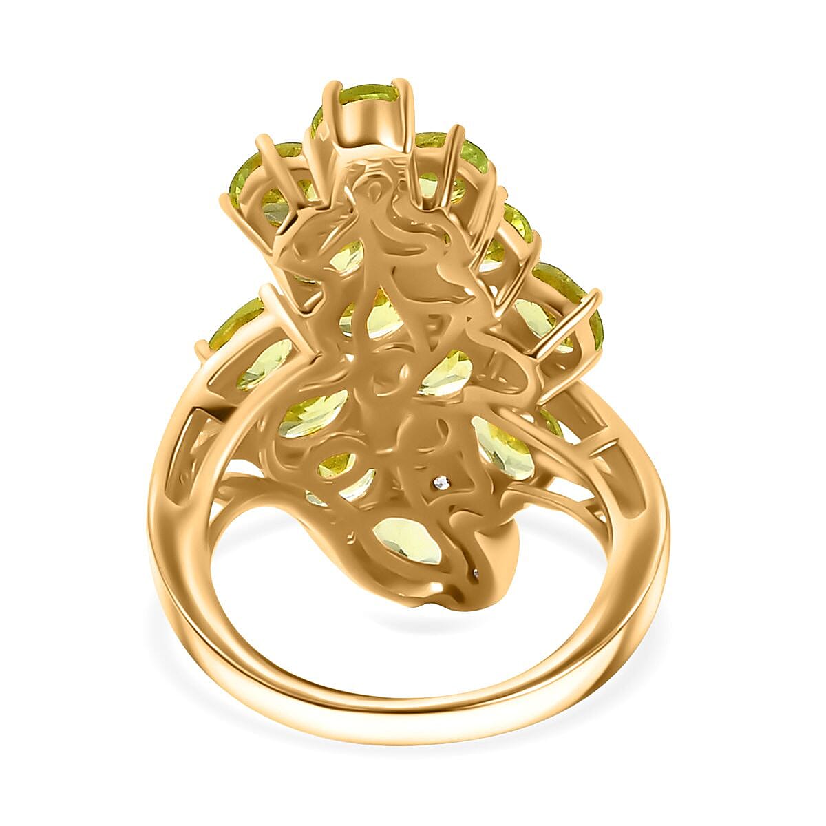 Inspired by Emerald Vine Leaf Hebei Peridot & Natural Zircon Bypass Ring in 18K YG Vermeil Sterling Silver 5.33 Ct, Silver Wt. 5.33 GM