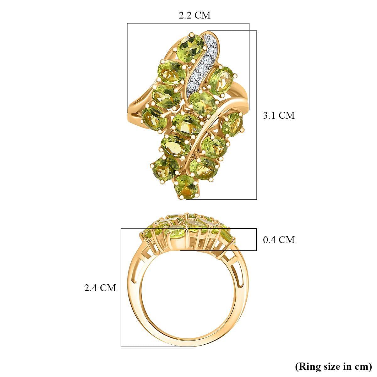 Inspired by Emerald Vine Leaf Hebei Peridot & Natural Zircon Bypass Ring in 18K YG Vermeil Sterling Silver 5.33 Ct, Silver Wt. 5.33 GM