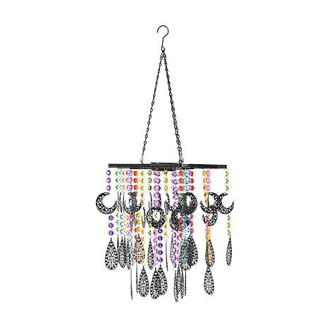 Solar Outdoor Chandelier with Moon and Waterdrop Design - Synthetic Crystal Beads - Multicolor