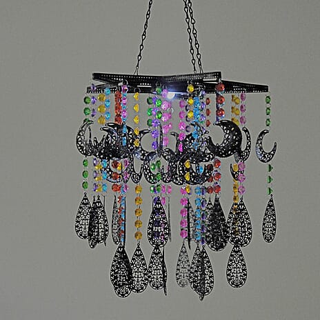 Solar Outdoor Chandelier with Moon and Waterdrop Design - Synthetic Crystal Beads - Multicolor