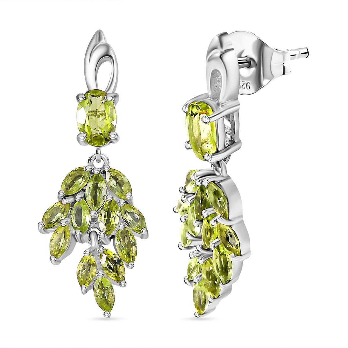 Inspired by Grapes - Natural Hebei Peridot  Dangle Earrings in Rhodium Overlay Sterling Silver 2.96 Ct