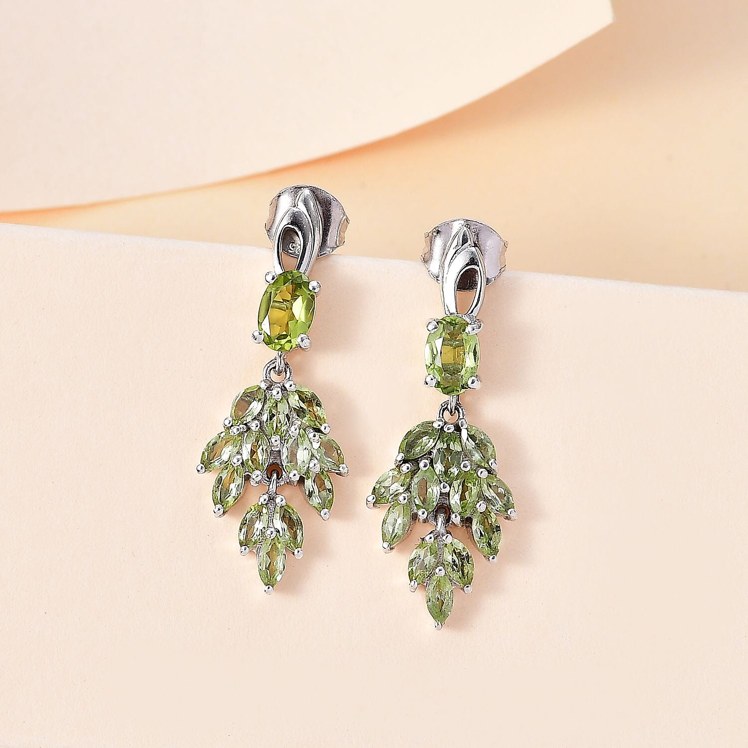 Inspired by Grapes - Natural Hebei Peridot  Dangle Earrings in Rhodium Overlay Sterling Silver 2.96 Ct