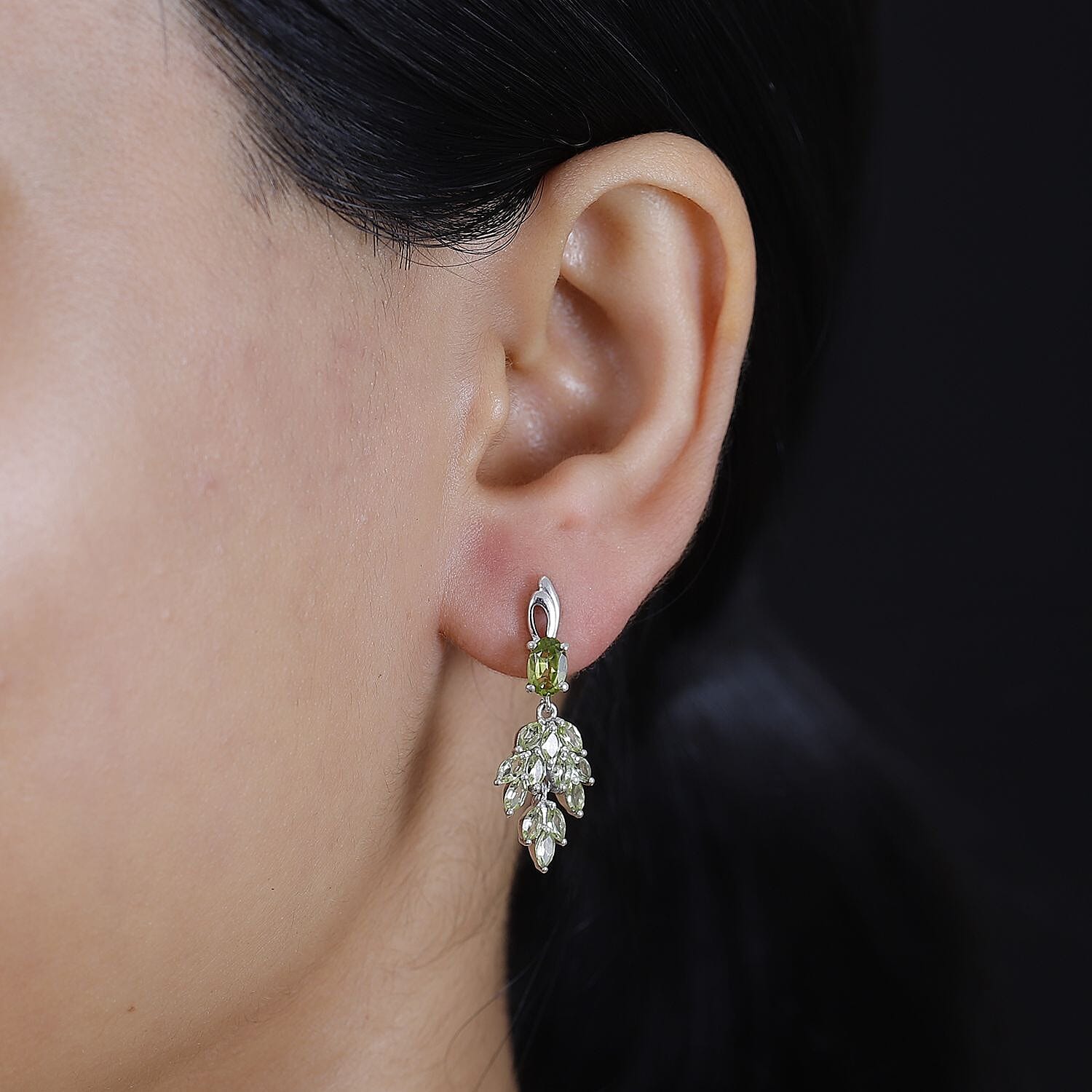 Inspired by Grapes - Natural Hebei Peridot  Dangle Earrings in Rhodium Overlay Sterling Silver 2.96 Ct