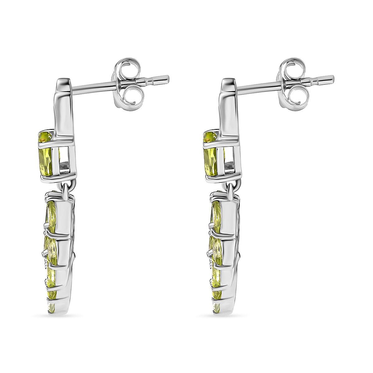 Inspired by Grapes - Natural Hebei Peridot  Dangle Earrings in Rhodium Overlay Sterling Silver 2.96 Ct