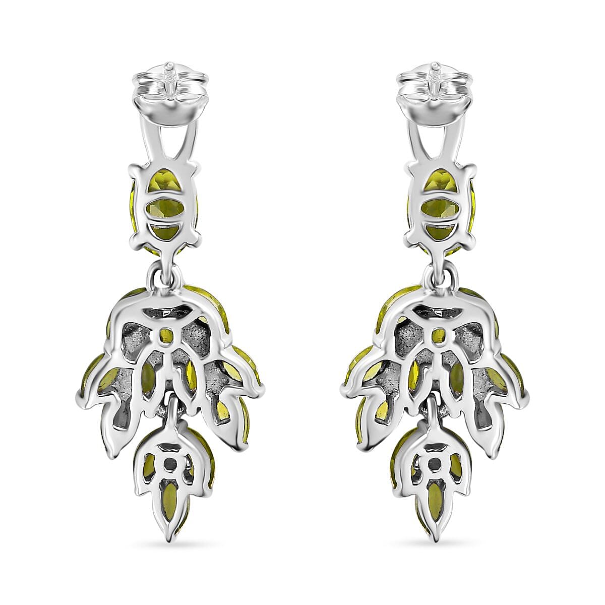 Inspired by Grapes - Natural Hebei Peridot  Dangle Earrings in Rhodium Overlay Sterling Silver 2.96 Ct