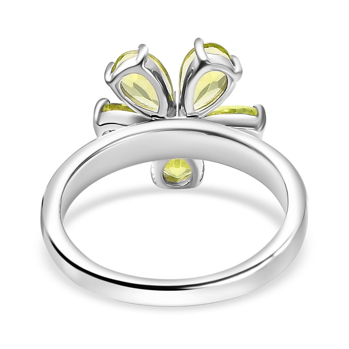 Hebei Peridot & Moissanite Floral Ring in Rhodium Overlay Sterling Silver 2.10 Ct