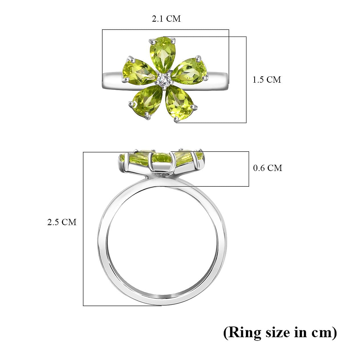 Hebei Peridot & Moissanite Floral Ring in Rhodium Overlay Sterling Silver 2.10 Ct