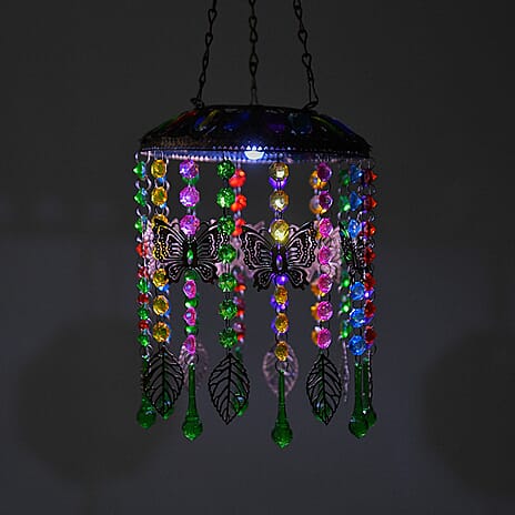 Solar Outdoor Chandelier Light with Synthetic Crystal Beads - Blue