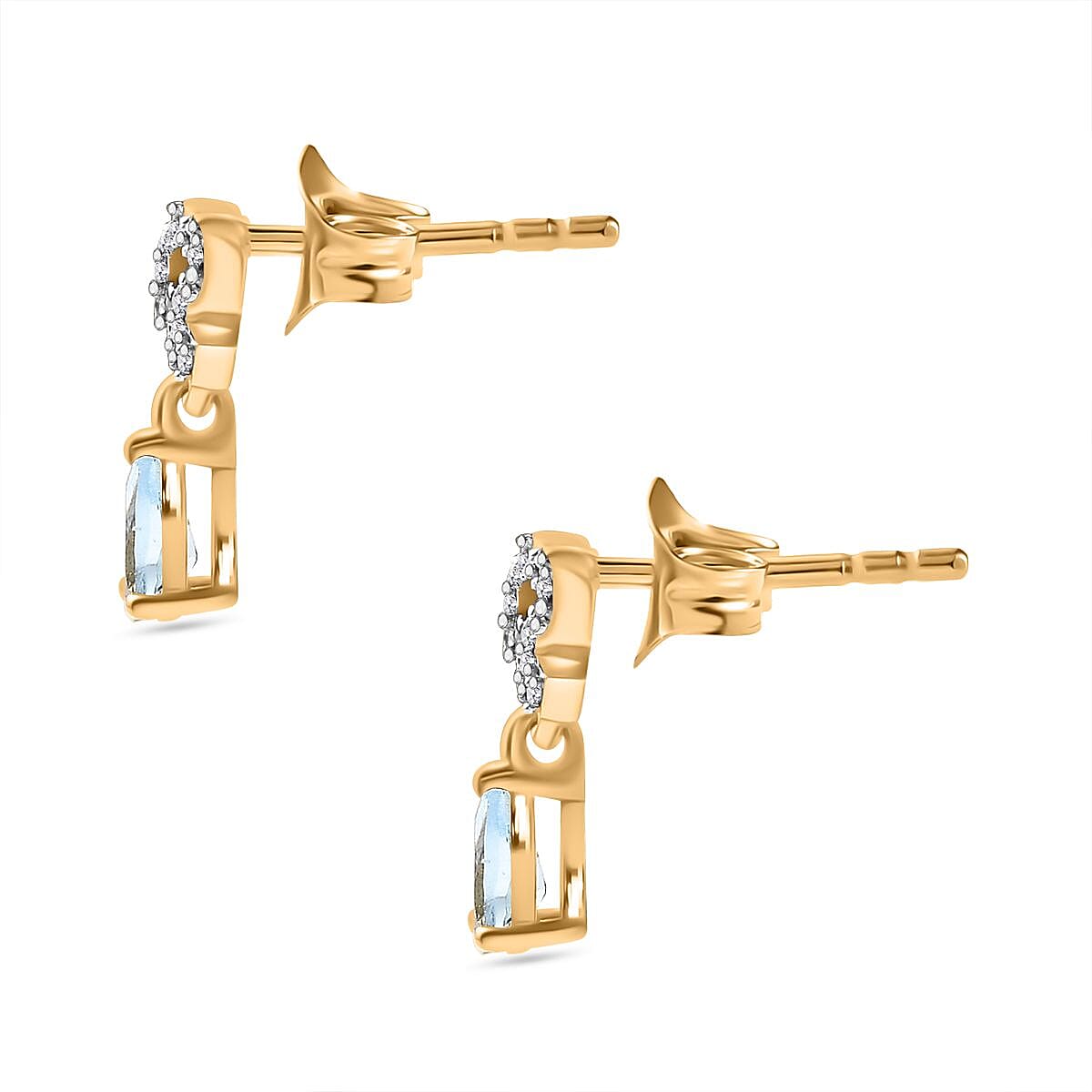 Santamaria Aquamarine & Natural Zircon Dangle Earrings in 18K Vermeil Yellow Gold Plated Sterling Silver inspired by Raindrop & Bow