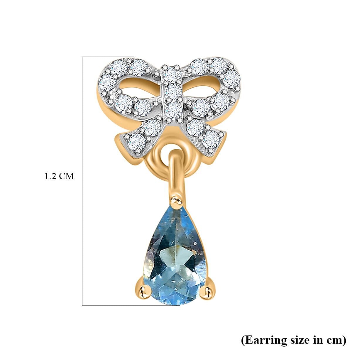 Santamaria Aquamarine & Natural Zircon Dangle Earrings in 18K Vermeil Yellow Gold Plated Sterling Silver inspired by Raindrop & Bow