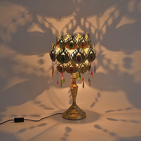 Exguisite Gold-Effect Moroccan Style Table Lamp - Floral