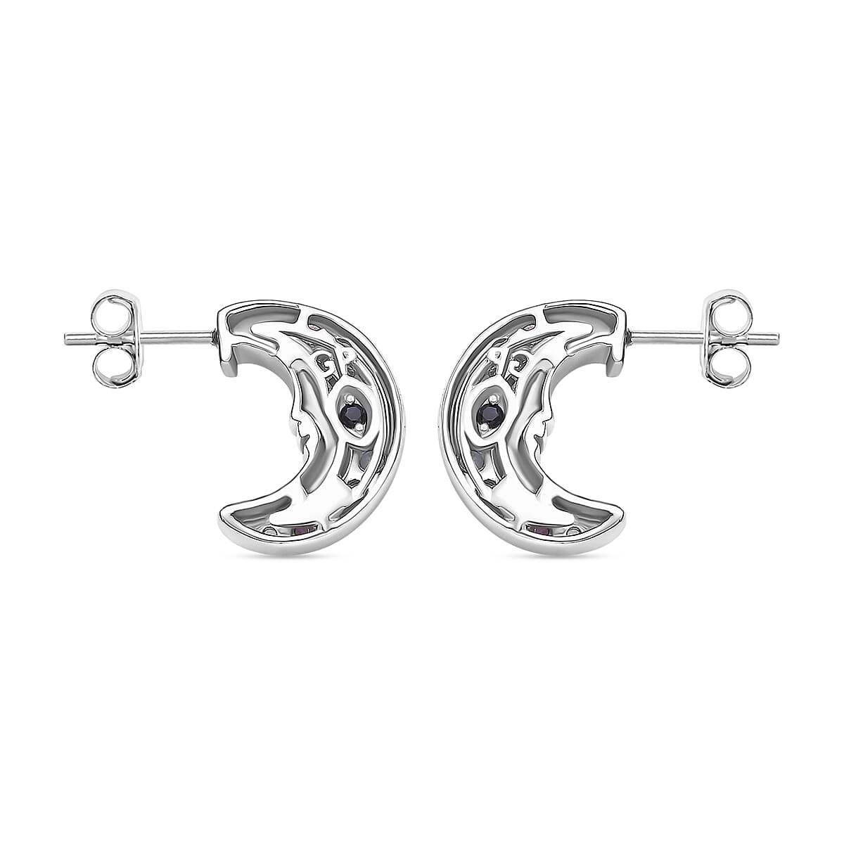 GP Celestial Collection - Blue Topaz, Blue Sapphire, White Zircon & African Amethyst Solitaire Stud Earring With Push Back in Rhodium Overlay Sterling Silver 0.71 Ct.