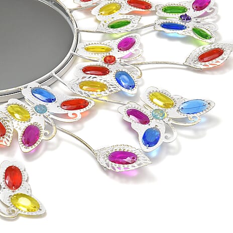 BRAND NEW - Bohemian Style Iron Wall Mirror with Colorful Beaded Frame (Size 56x56x3cm) - White