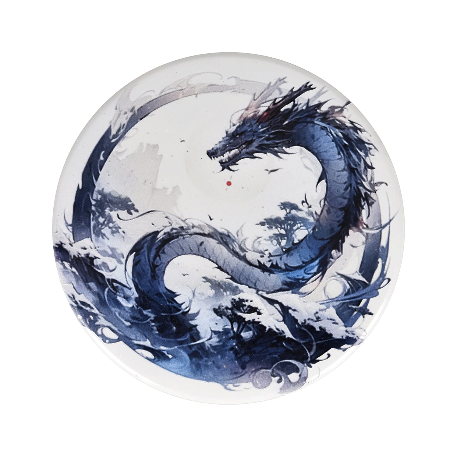 Serpentine Dragon  Round  Hand Painted Disk with Wood Stand 13255ct.