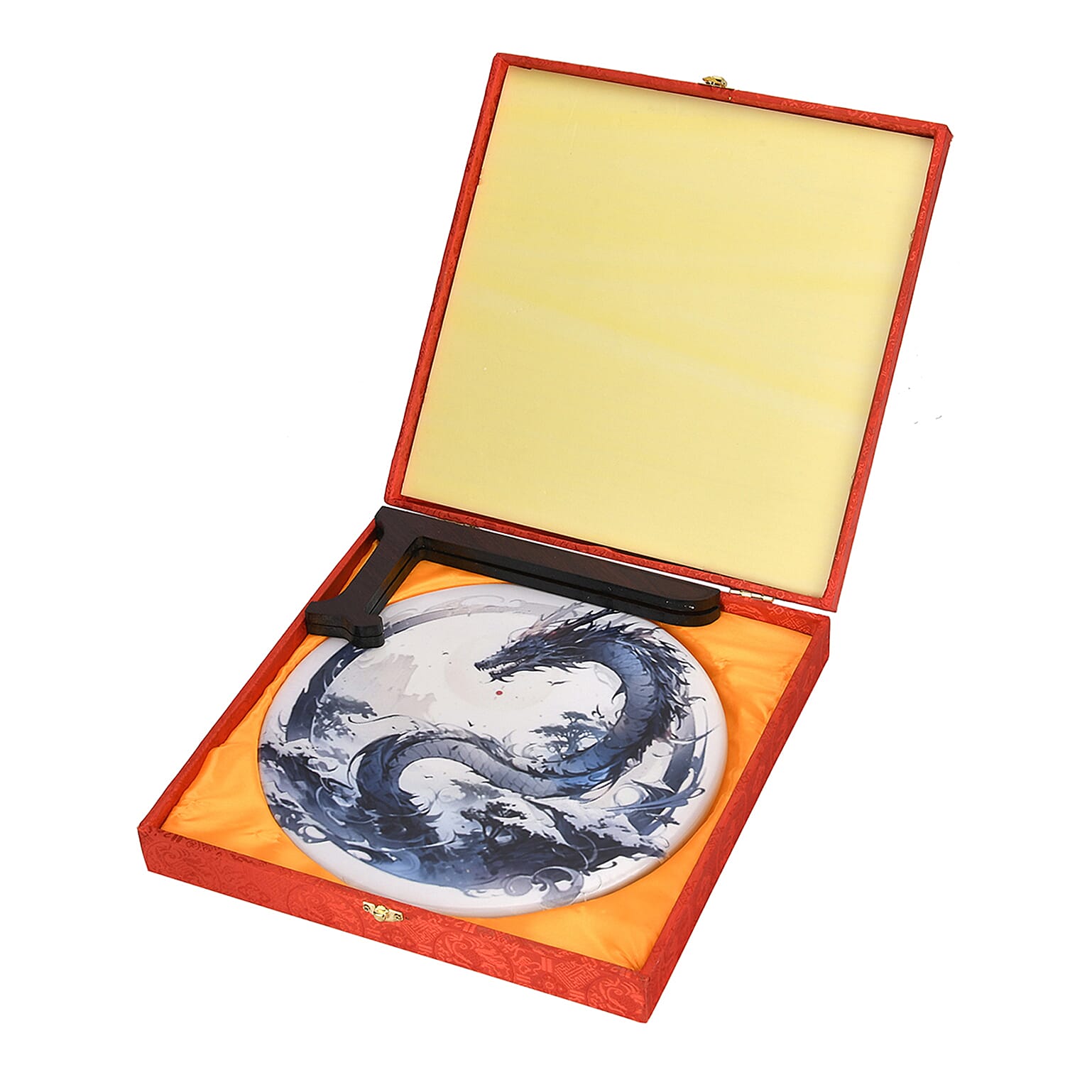 EXCLUSIVE LIMITED EDITION- Serpentine Dragon Painted Disk with Wooden Stand 13255 Cts.Presented in a gift box