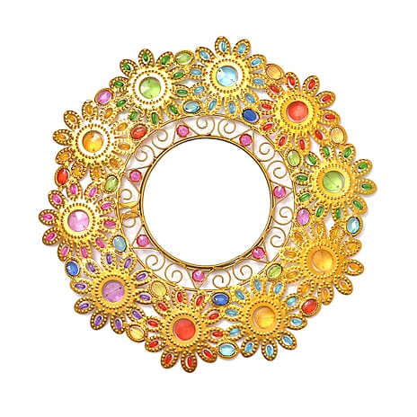 BRAND NEW - Iron Wall Mirror with Bright Coloured Beads (Size 44x44x3cm) - Multicolor