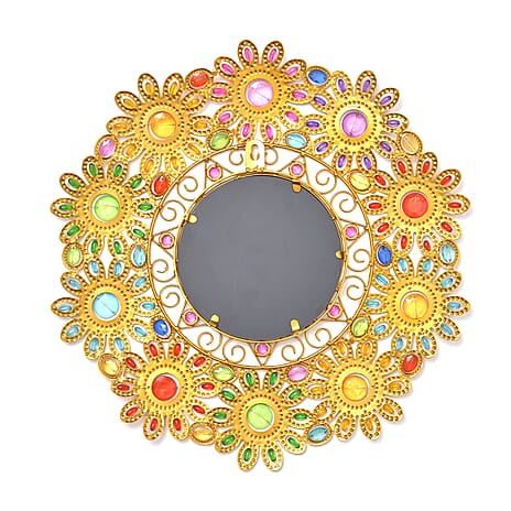 BRAND NEW - Iron Wall Mirror with Bright Coloured Beads (Size 44x44x3cm) - Multicolor