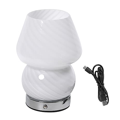 Adorable Mushroom Shaped Touch Control Rechargeable LED Glass Mushroom Table Lampwith 3 Light Modes - Swirl