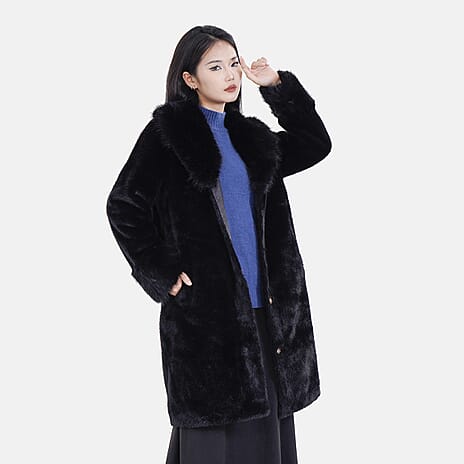 La Marey Faux Fur Coat (Size S-M) - Black