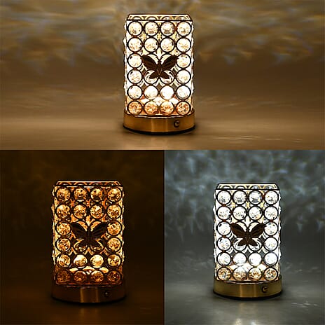 Cube Shape Crystal Touch Control LED Table Lamp - Gold - Transparent