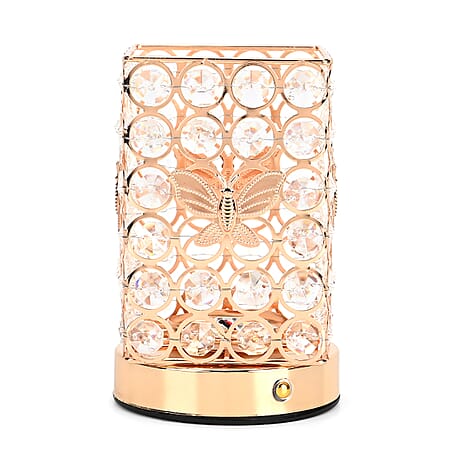Cube Shape Crystal Touch Control LED Table Lamp - Gold - Transparent