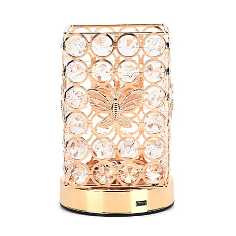 Cube Shape Crystal Touch Control LED Table Lamp - Gold - Transparent