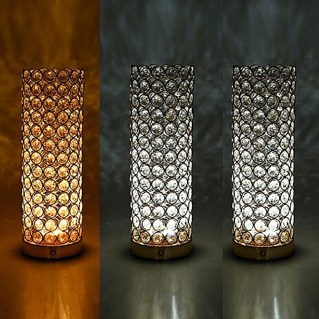 Cylinder Shape Crystal Touch Control LED Table Lamp - Gold - Transparent