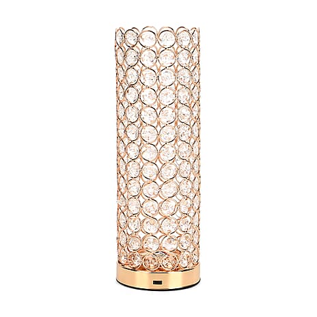 Cylinder Shape Crystal Touch Control LED Table Lamp - Gold - Transparent