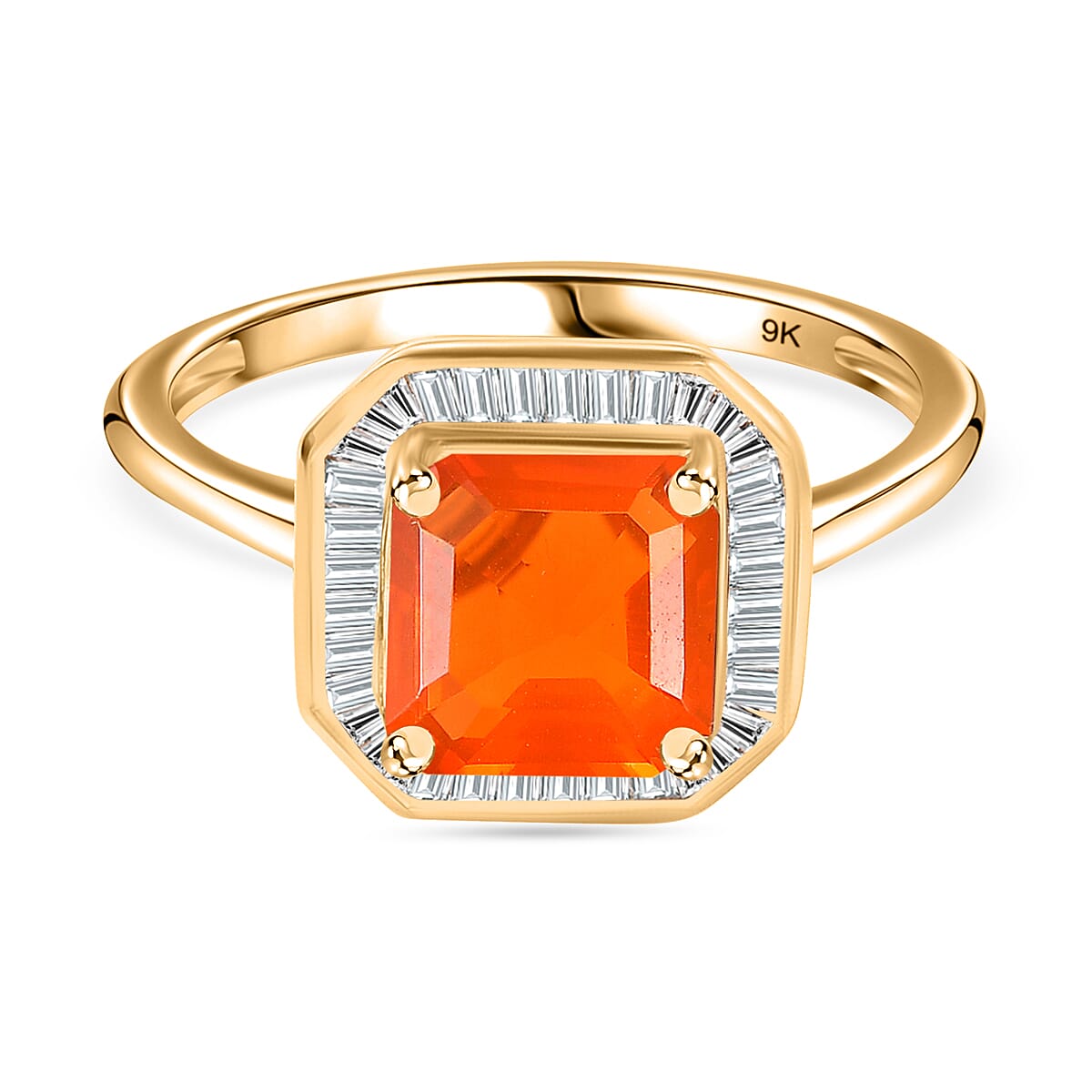 9K Yellow Gold AAAA Fire Opal & White Diamond Ring 1.42 Ct.