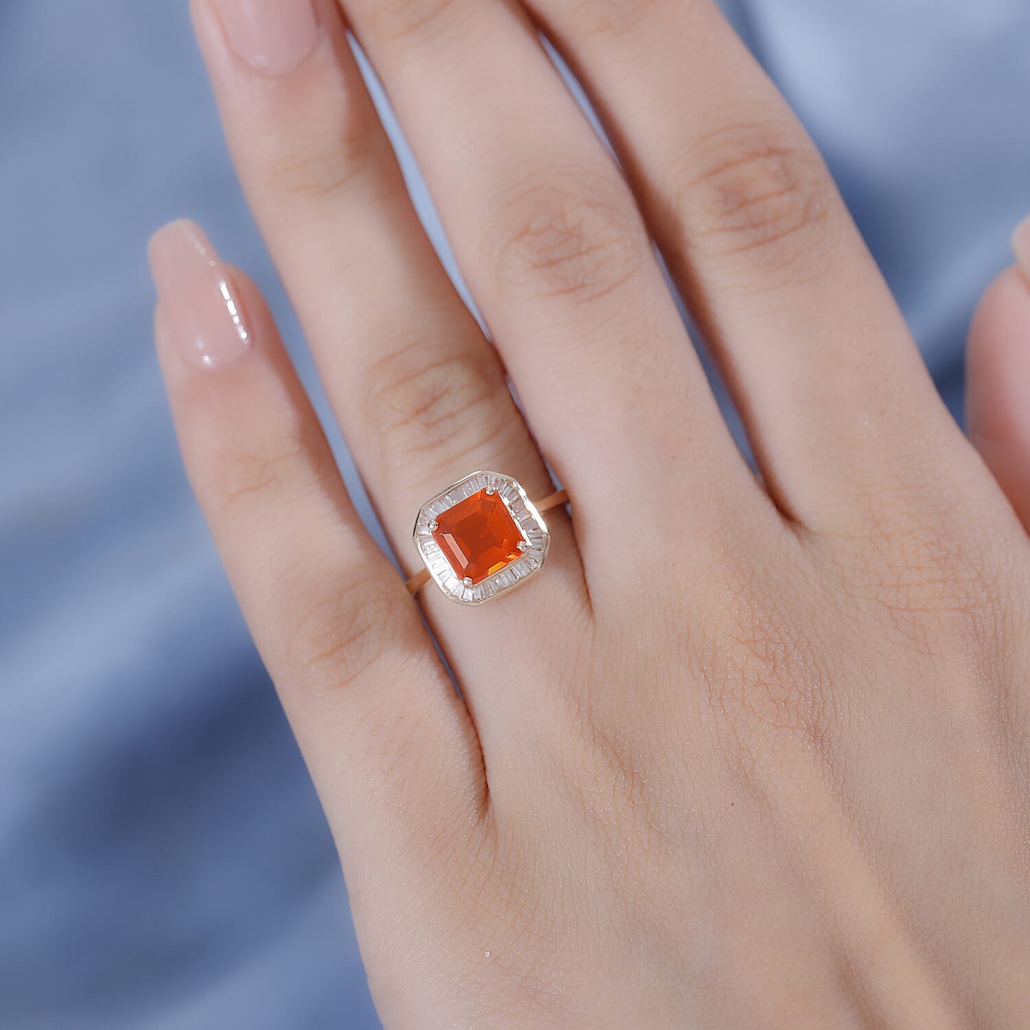 9K Yellow Gold AAAA Fire Opal & White Diamond Ring 1.42 Ct.