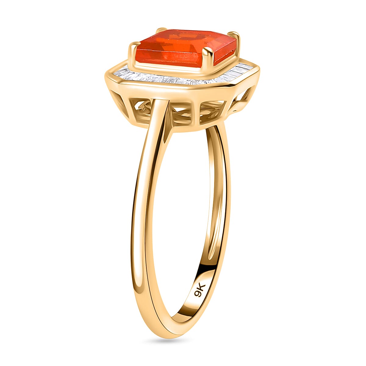 9K Yellow Gold AAAA Fire Opal & White Diamond Ring 1.42 Ct.