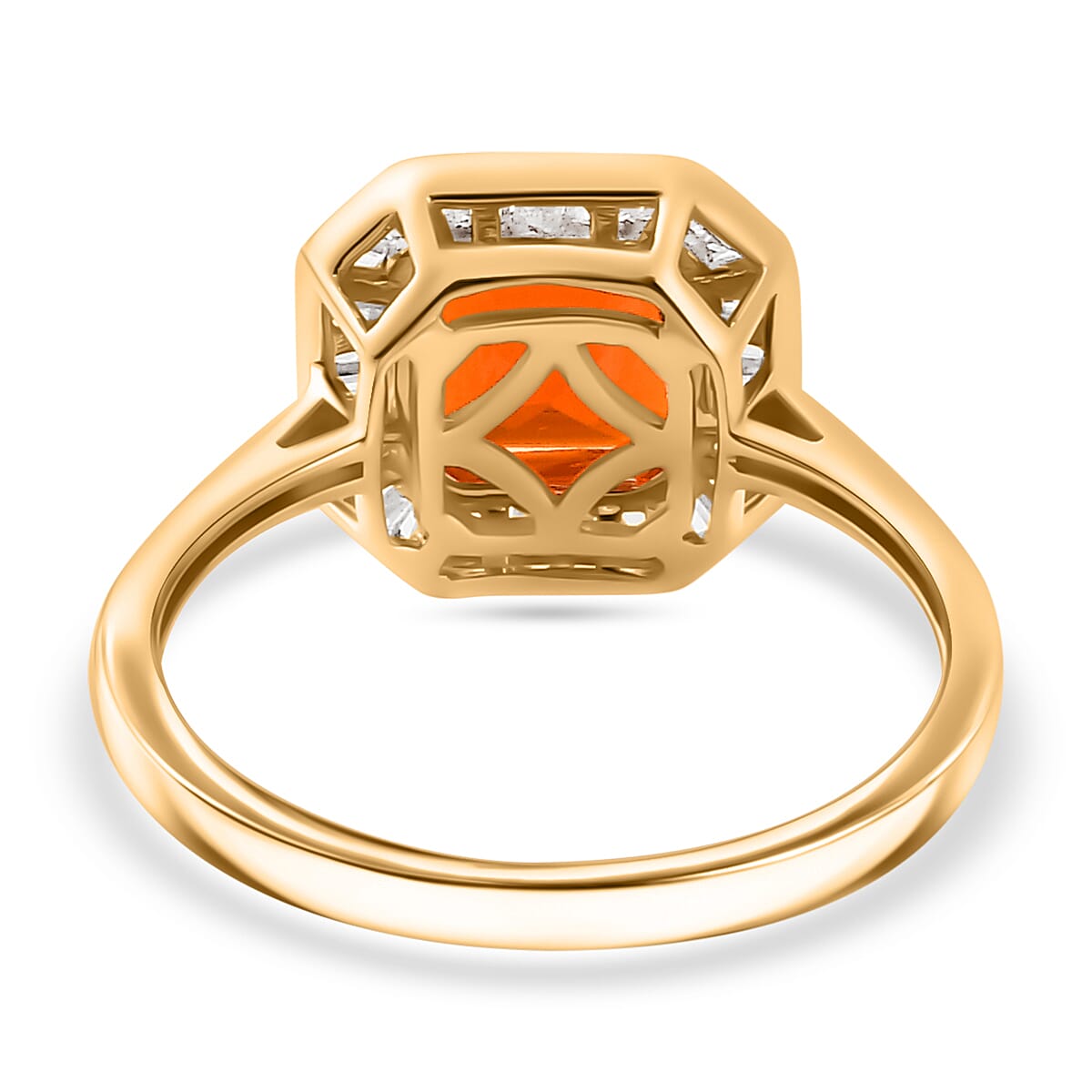 9K Yellow Gold AAAA Fire Opal & White Diamond Ring 1.42 Ct.