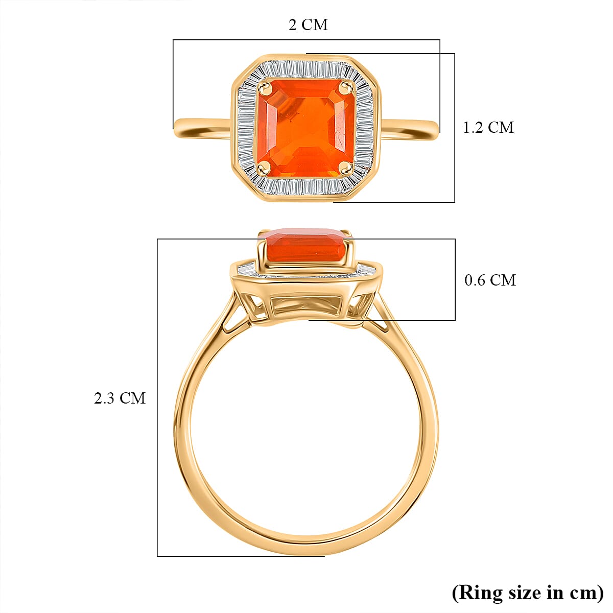 9K Yellow Gold AAAA Fire Opal & White Diamond Ring 1.42 Ct.