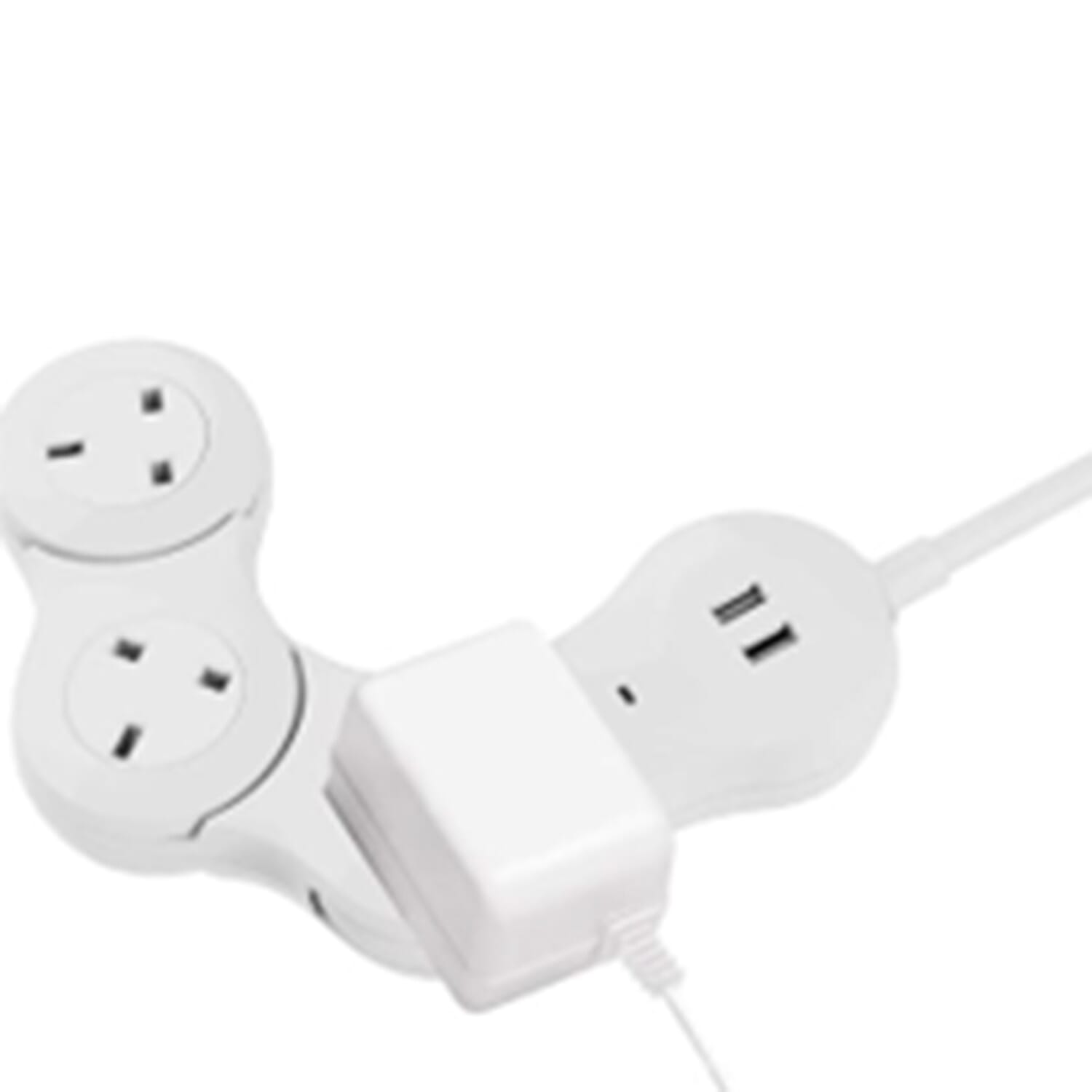 Quirky Pivot Power Strip with 3 x 3 Pin Plug Sockets and 2 USB Sockets