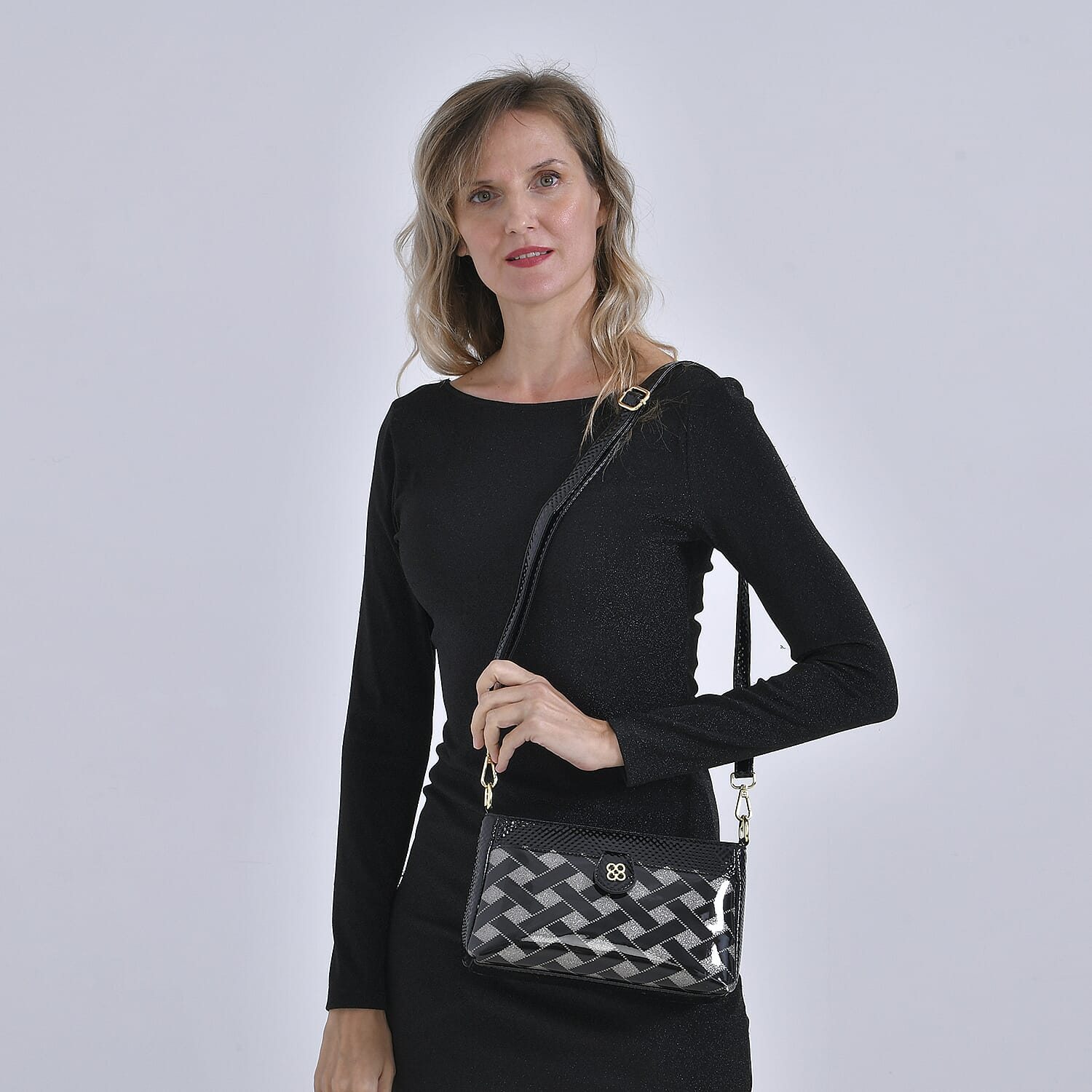 Checkered Crossbody Bag - Black