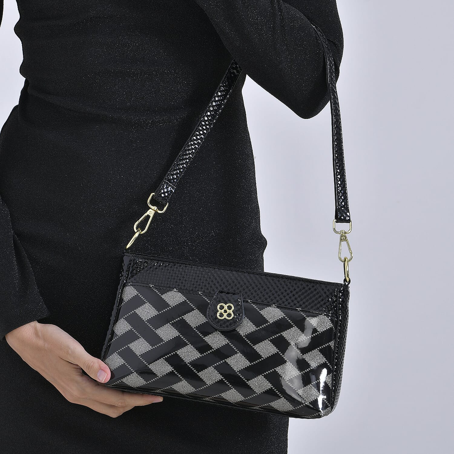 Checkered Crossbody Bag - Black