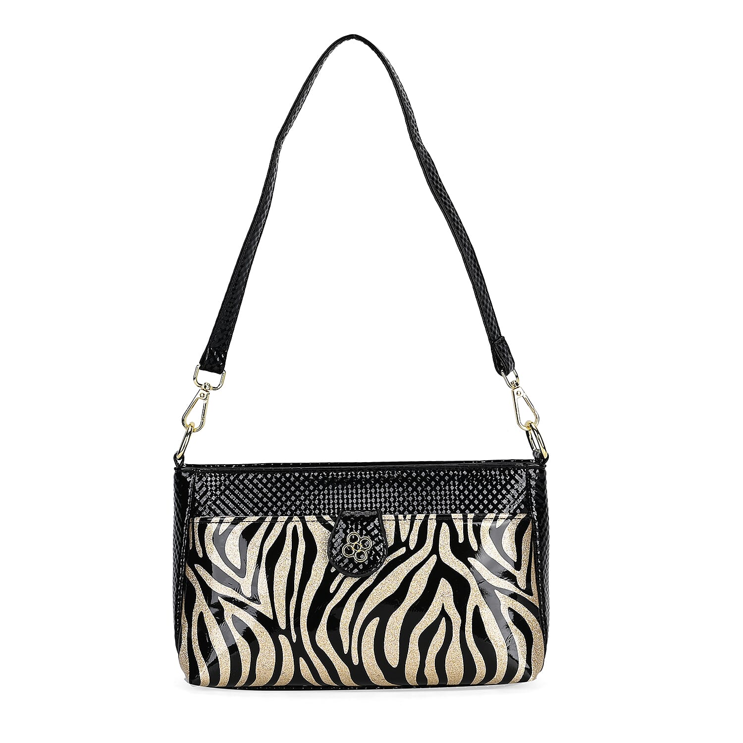 Zebra Patterned Crossbody Bag - Black