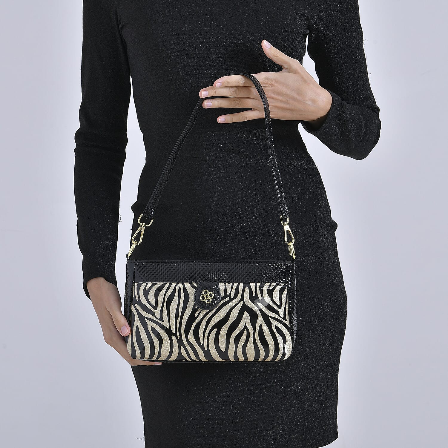 Zebra Patterned Crossbody Bag - Black