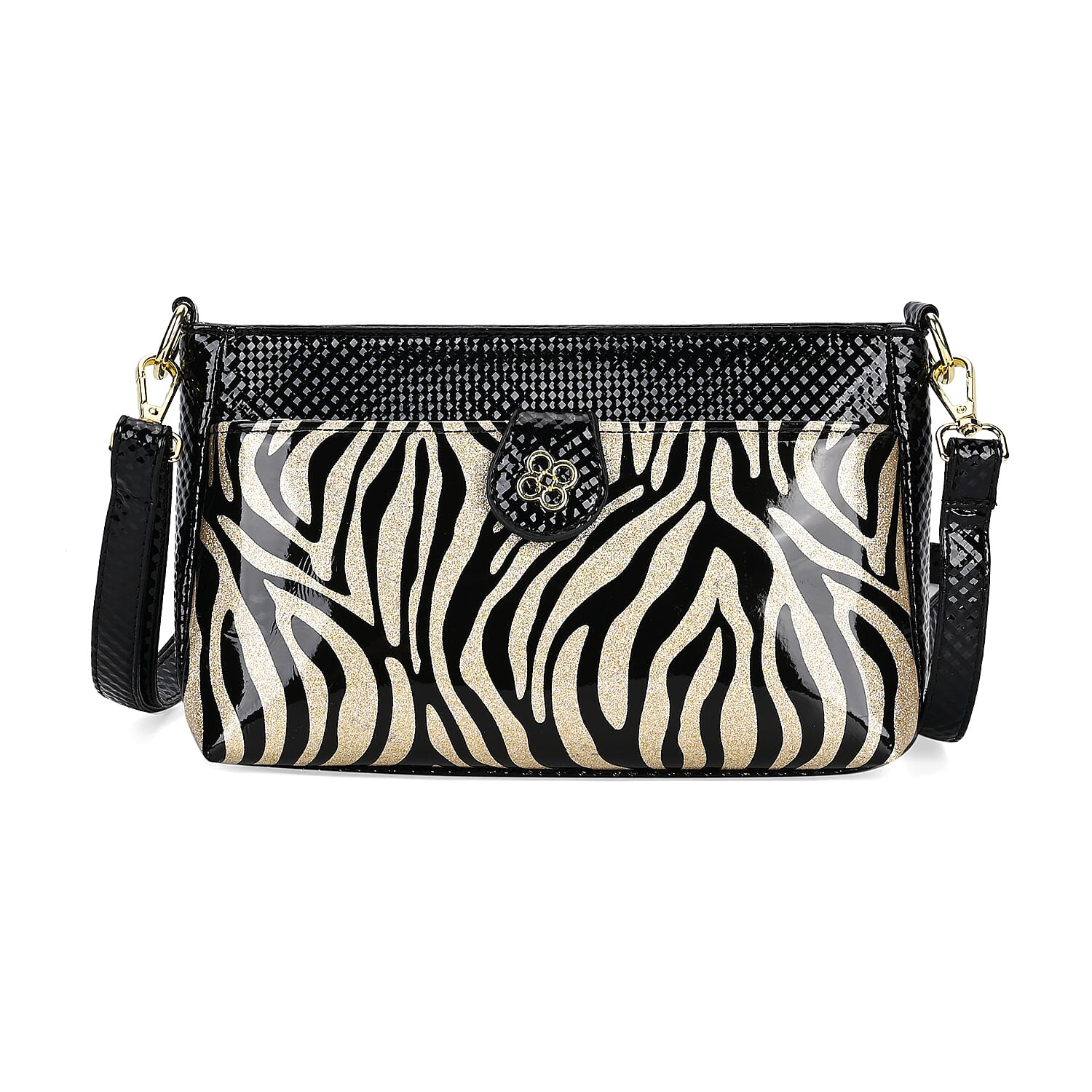 Zebra Patterned Crossbody Bag - Black