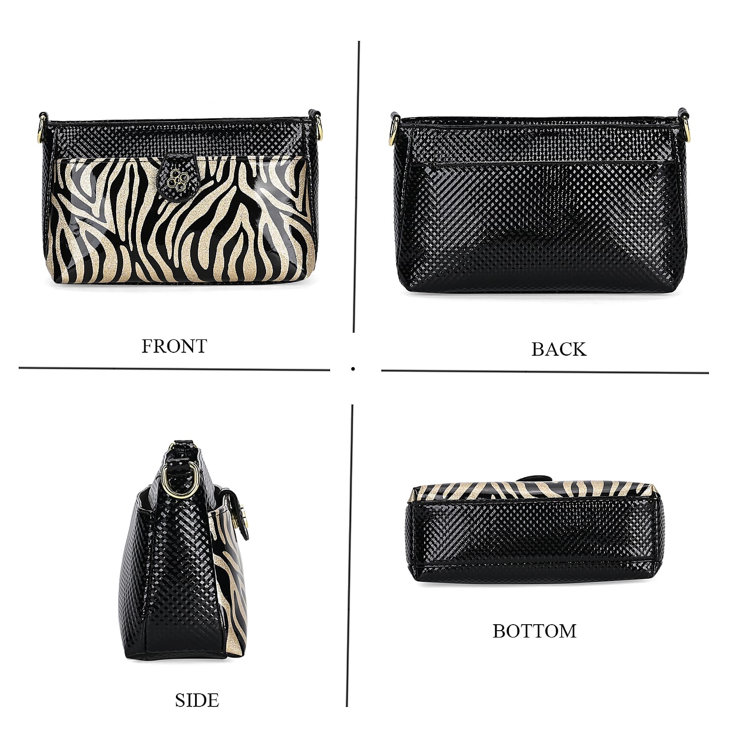 Zebra Patterned Crossbody Bag - Black