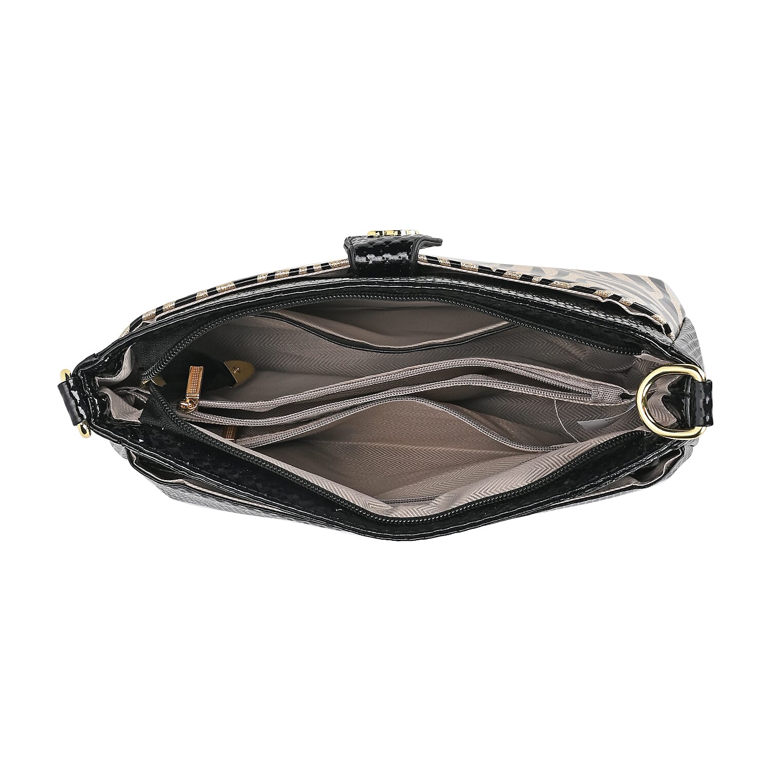 Zebra Patterned Crossbody Bag - Black