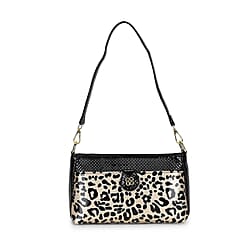 Leopard Patterned Crossbody Bag - Black